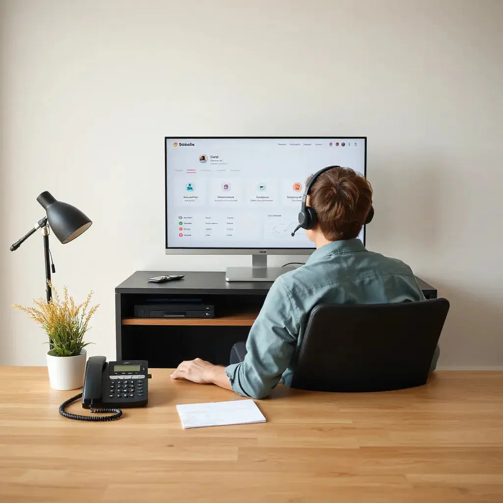 Customer support agent reviewing a dashboard for automated chat and ticket routing