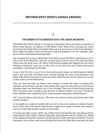 Mother West Winds Animal Friends by Thornton W. Burgess FN Library Online
