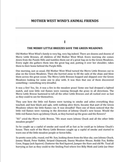 Mother West Winds Animal Friends by Thornton W. Burgess FN Library Online