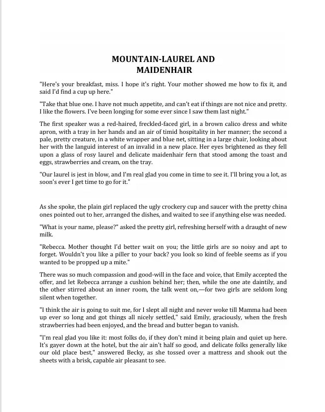 Mountain Laurel and Maidenhair by Louisa May Alcott FN Library Online